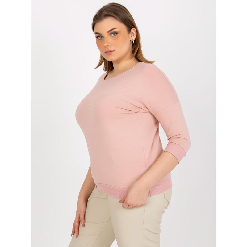 Dámská halenka s potiskem a 3/4 rukávem plus size JOSSLYN světle růžová  