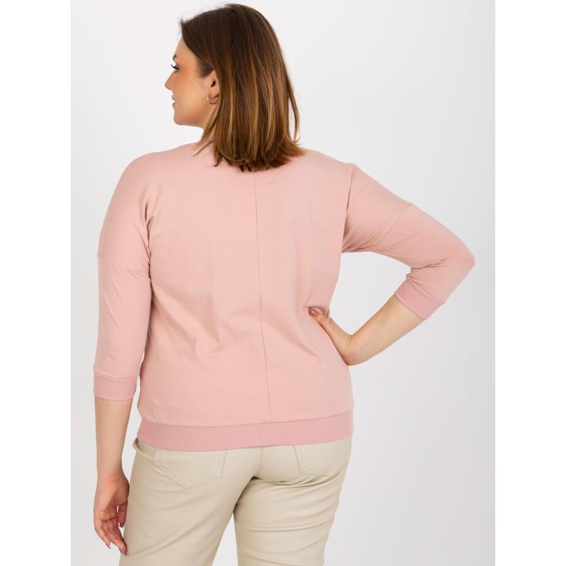 Dámská halenka s potiskem a 3/4 rukávem plus size JOSSLYN světle růžová  