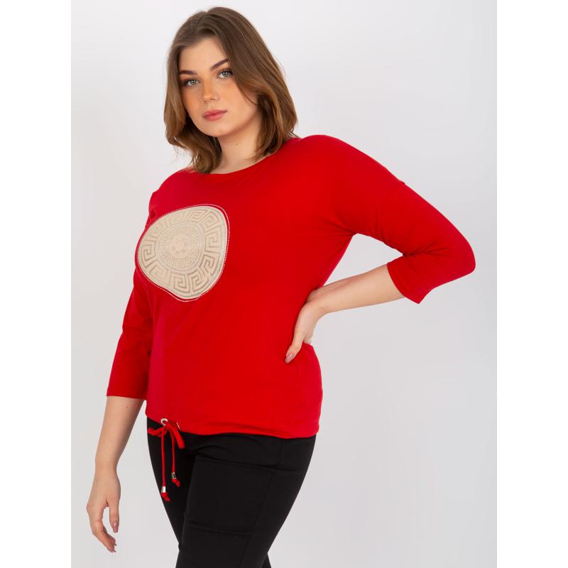 Dámská halenka s potiskem a 3/4 rukávem plus size BECKY červená 