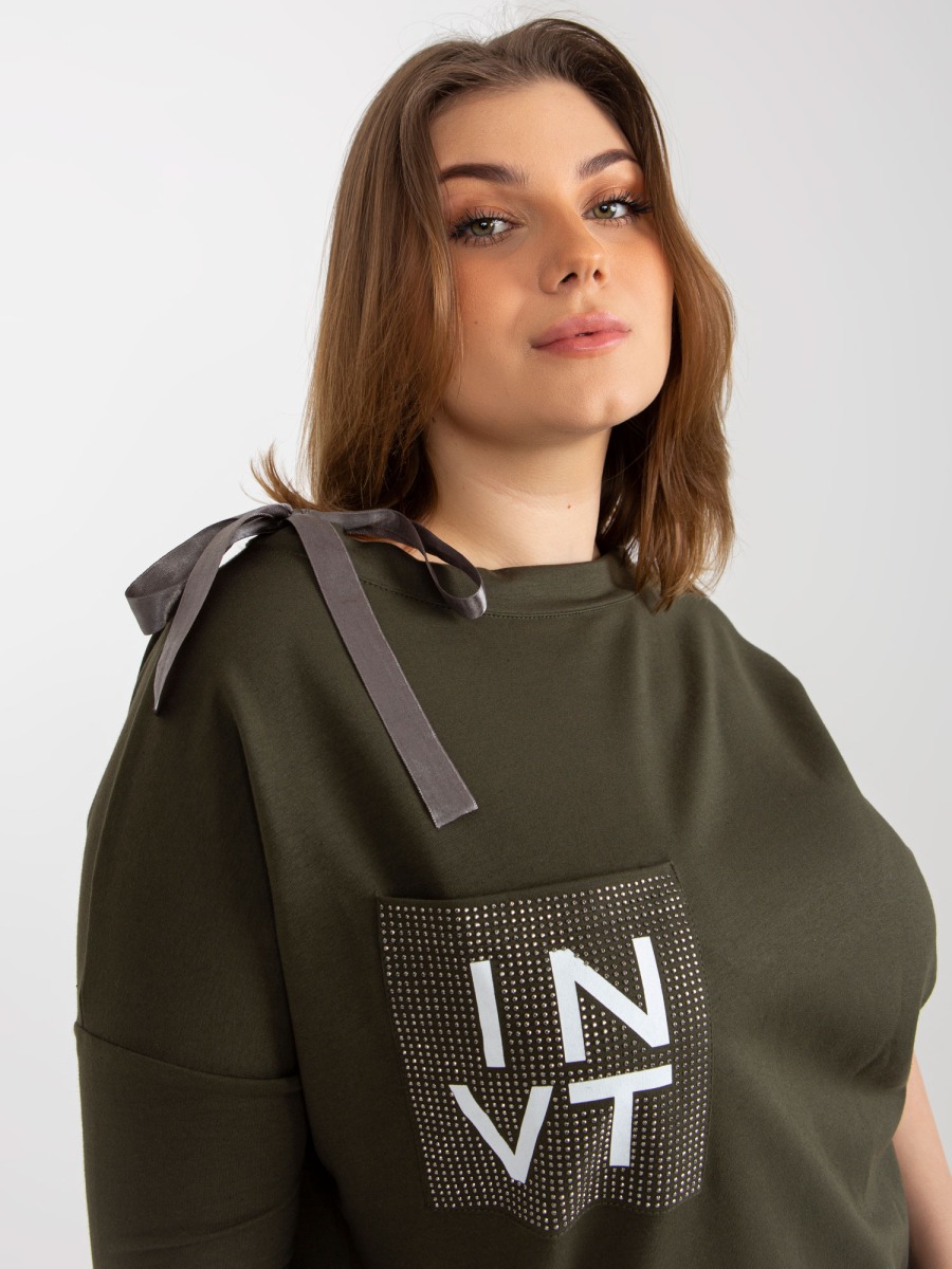 Dámska blúzka s viazaním plus size KLARA khaki