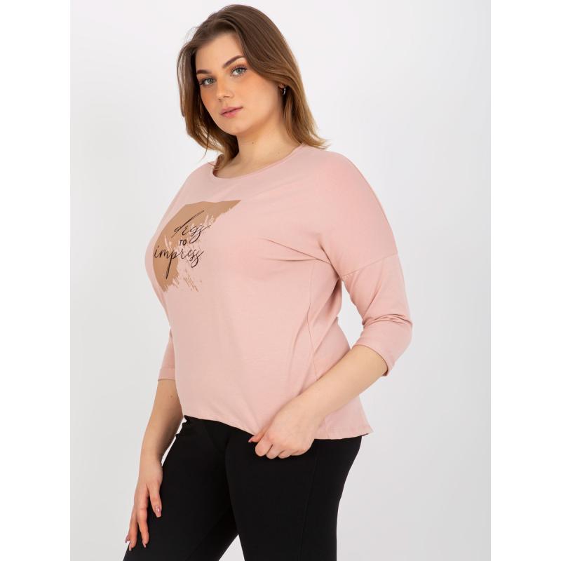 Dámská halenka s potiskem a nápisem plus size KAYLYN světle růžová  