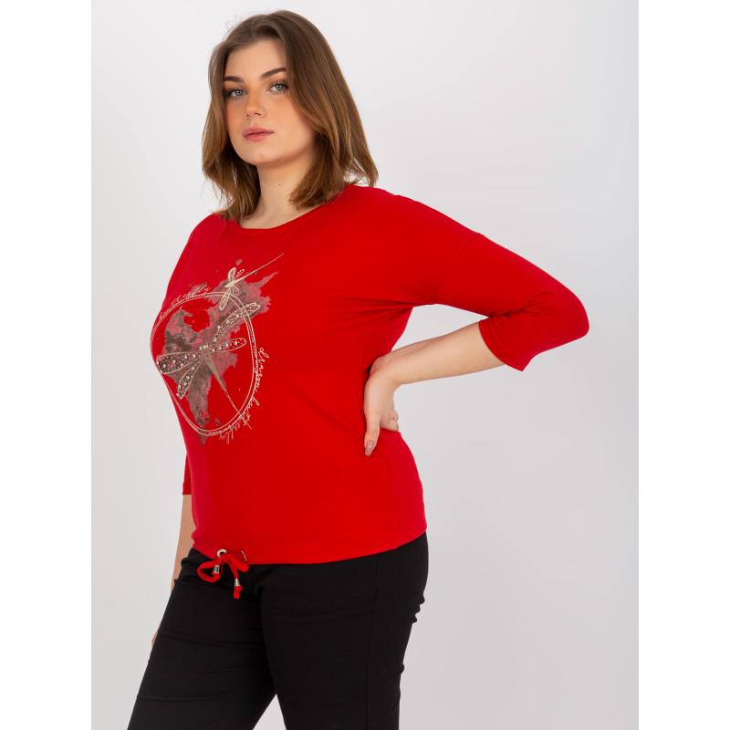 Dámska blúzka s 3/4 rukávmi a potlačou plus size UNA červená