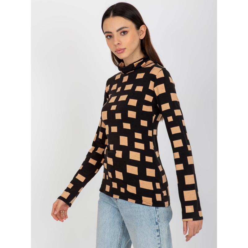 Dámska blúzka s rolákom a potlačou ADDYSON čierno-hnedá