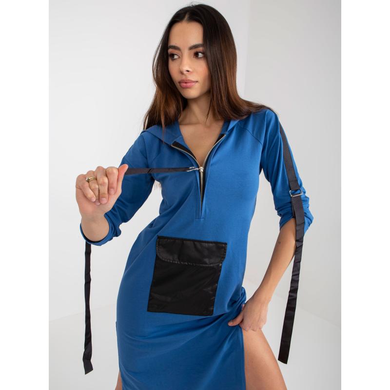 Női kapucnis pulóver cipzárral CHANA sötétkék