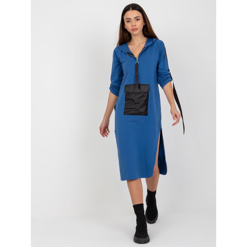 Női kapucnis pulóver cipzárral CHANA sötétkék