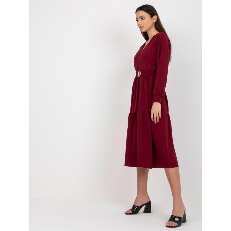 Dámské šaty s volánkem a výstřihem do V OCH BELLA bordó 