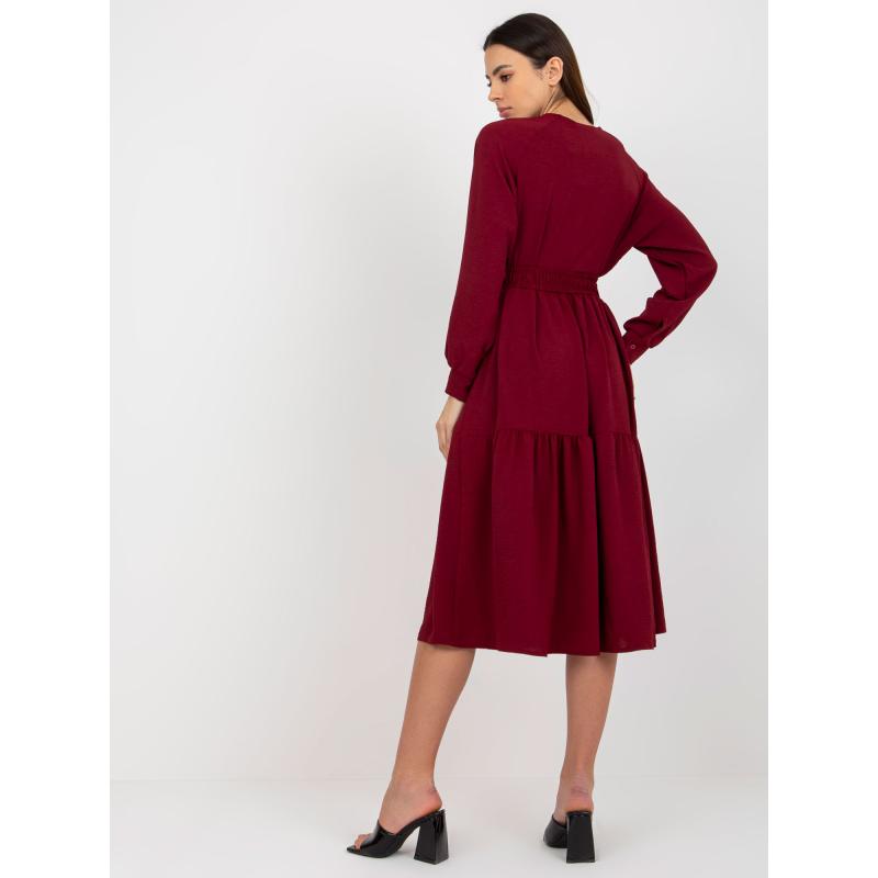 Dámské šaty s volánkem a výstřihem do V OCH BELLA bordó 