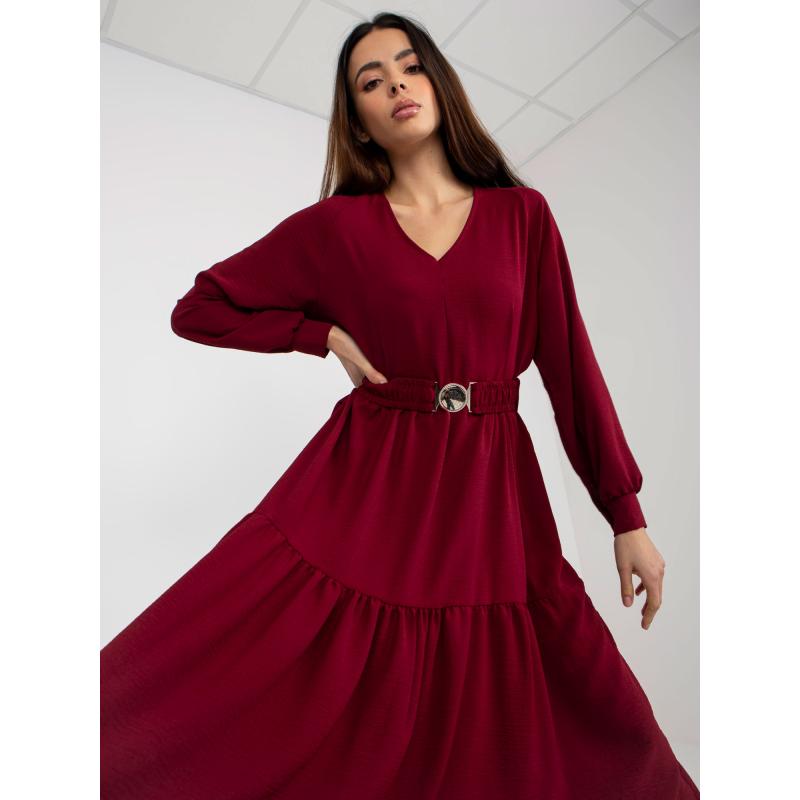 Dámské šaty s volánkem a výstřihem do V OCH BELLA bordó 