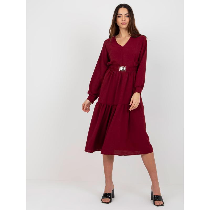Dámské šaty s volánkem a výstřihem do V OCH BELLA bordó 
