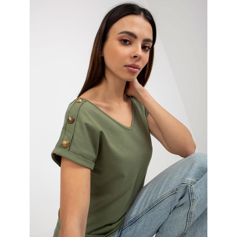 Női blúz gombokkal az ujjakon OCH BELLA khaki színben