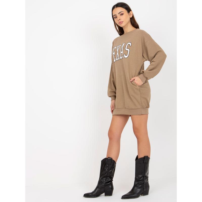 Női nyomtatott blúz zsebekkel KRISTEN sötétbézs sötétbézs