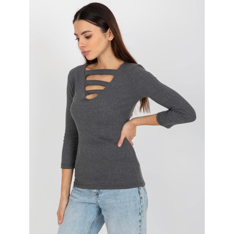 Dámská halenka s průstřihy pruhovaná SOFIE tmavě šedá 