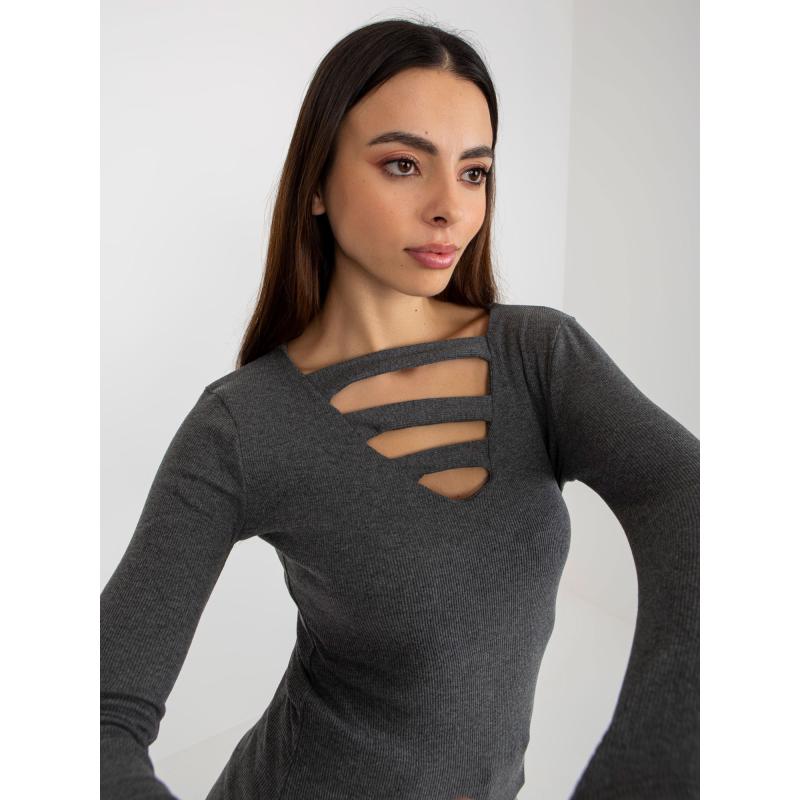 Dámská halenka s průstřihy pruhovaná SOFIE tmavě šedá 