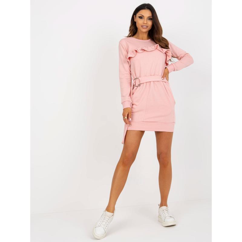 Dámské šaty s volánky a páskem KAYDEN světle růžové  