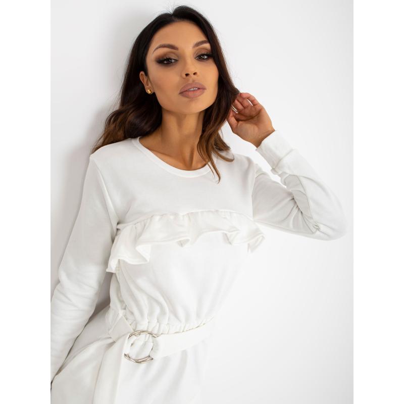 Dámské šaty s kapsami a páskem mini teplákové ANNA ecru 