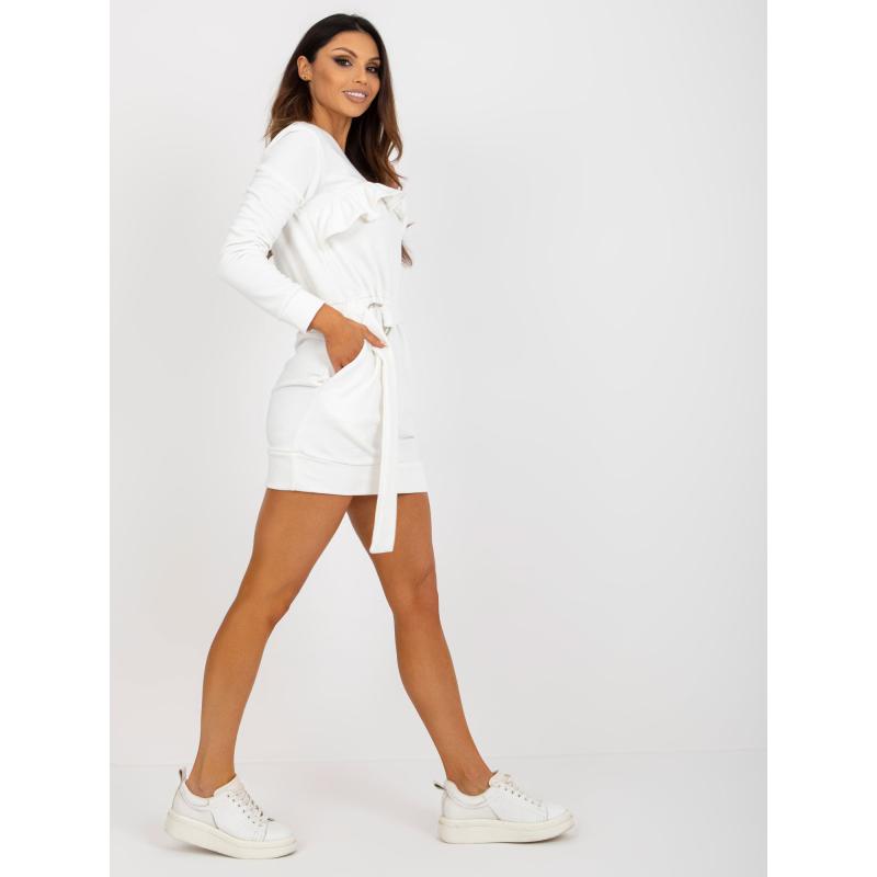 Dámské šaty s kapsami a páskem mini teplákové ANNA ecru 