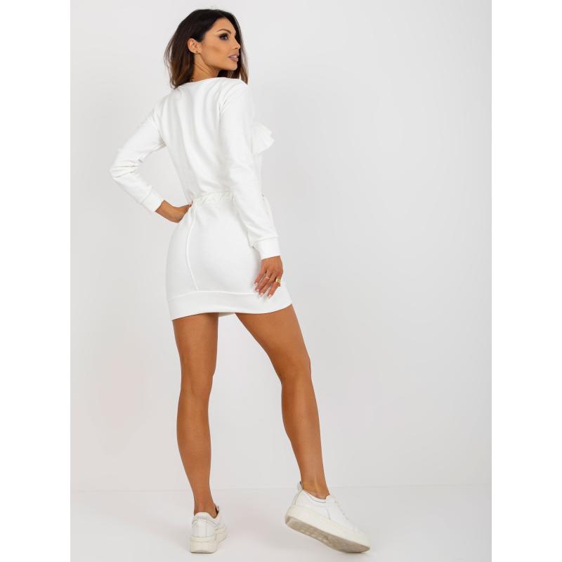 Dámské šaty s kapsami a páskem mini teplákové ANNA ecru 