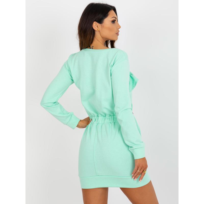 Dámské šaty s kapsami a páskem mini teplákové NEVAEH mátové  