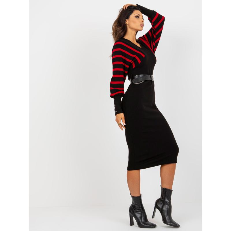 Dámské šaty s výstřihem do V OCH BELLA černo-červené 