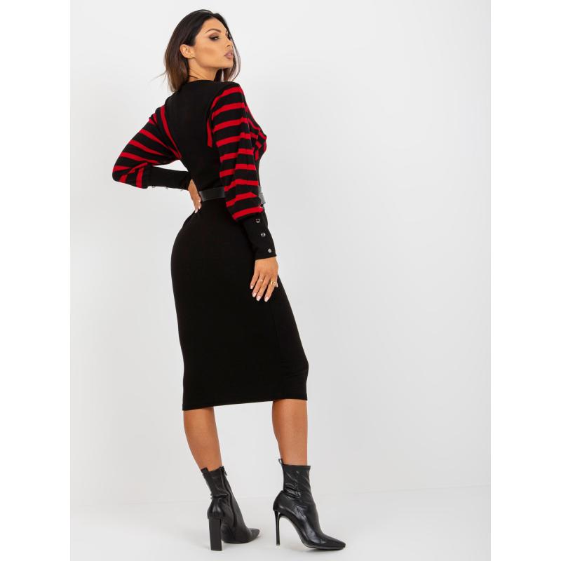 Dámské šaty s výstřihem do V OCH BELLA černo-červené 