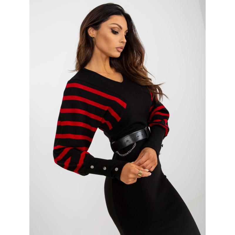 Dámské šaty s výstřihem do V OCH BELLA černo-červené 