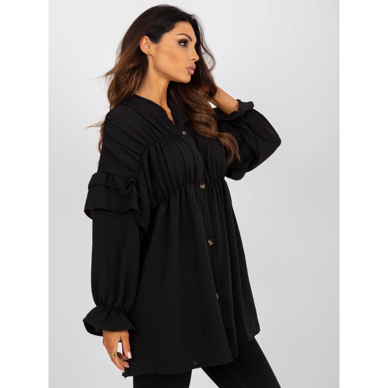 Női fodros ing fodrokkal és fodrokkal OCH BELLA fekete