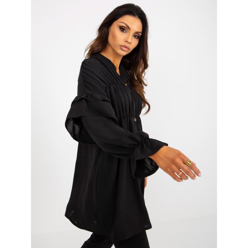 Női fodros ing fodrokkal és fodrokkal OCH BELLA fekete