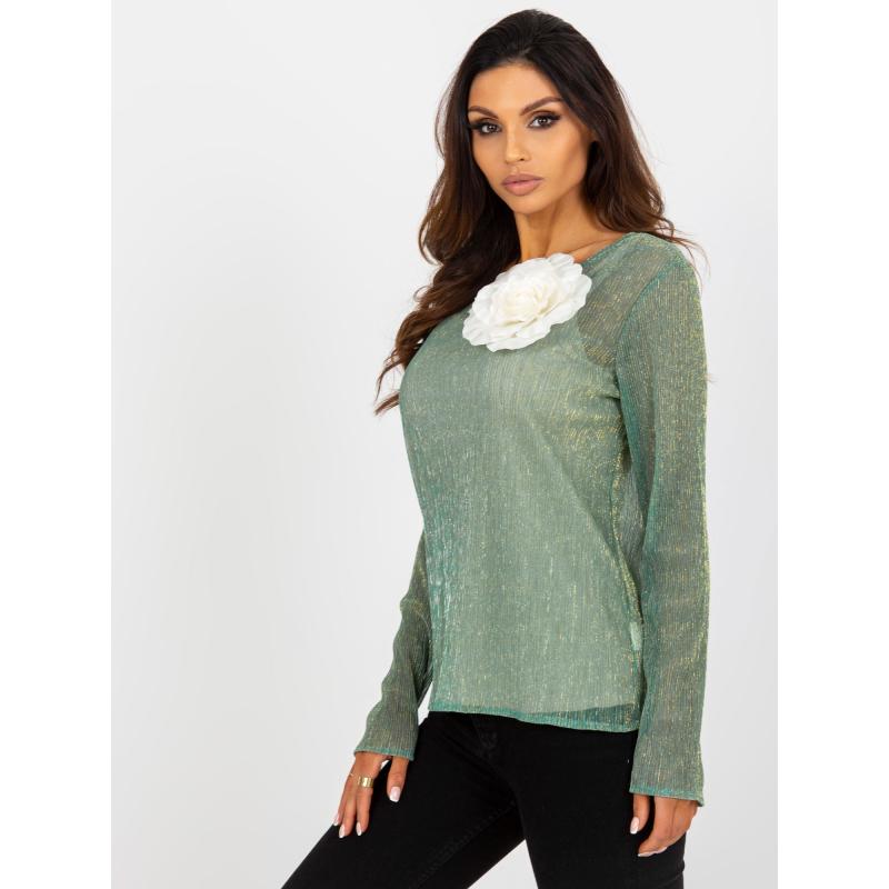 Női blúz brossal MELISSA világoszöld és bézs színben