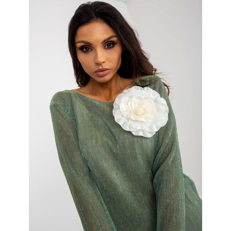 Női blúz brossal MELISSA világoszöld és bézs színben