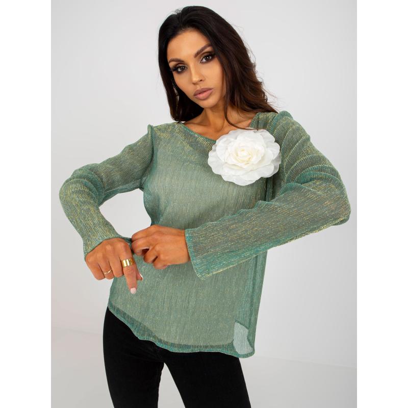 Női blúz brossal MELISSA világoszöld és bézs színben