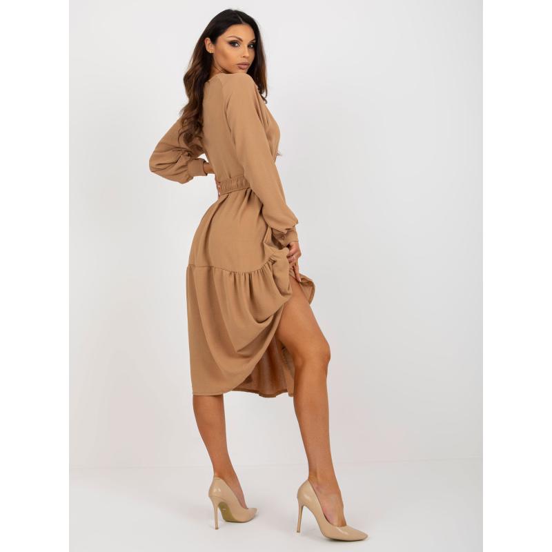 Női midi oversize fodros ruha OCH BELLA barna