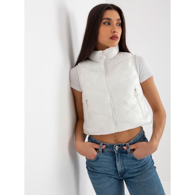 Dámska vesta s vreckami krátka prešívaná CARIS ecru