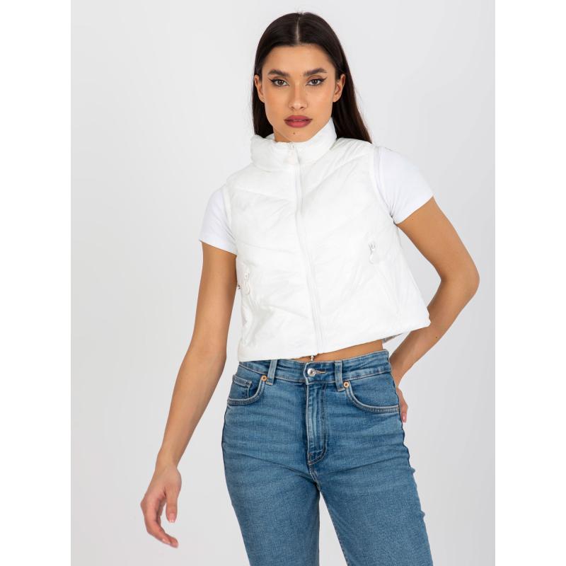 Dámska vesta s vreckami krátka prešívaná CARIS ecru