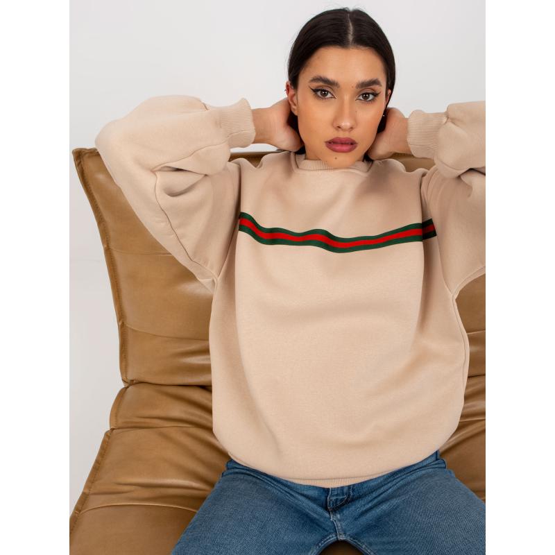 Női kapucnis pulóver övvel MELINDA bézs színű