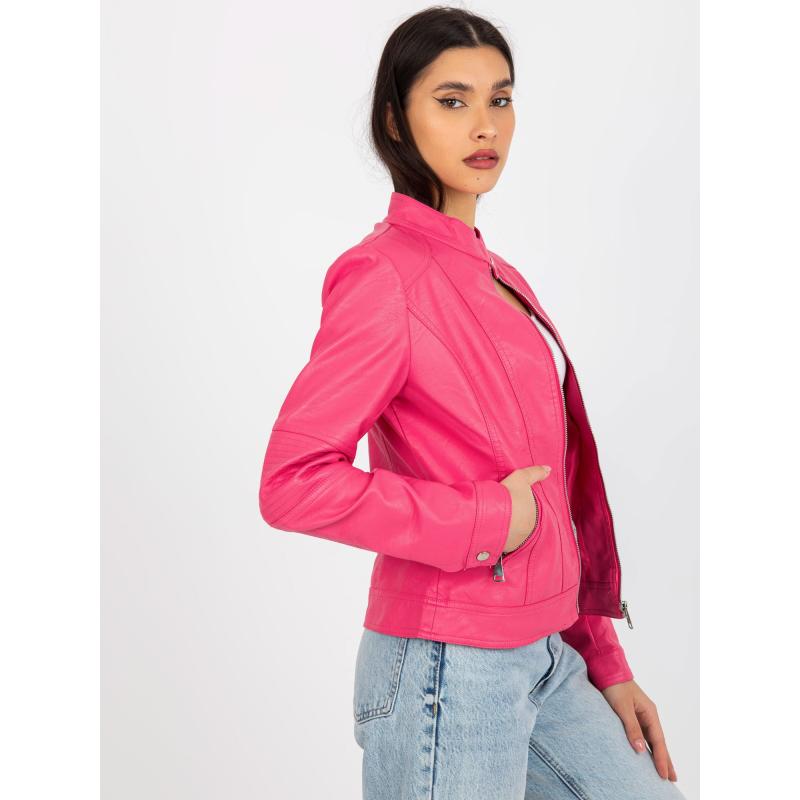 Női öko-bőr kabát zsebekkel JENA sötét rózsaszínű