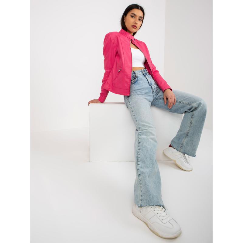 Női öko-bőr kabát zsebekkel JENA sötét rózsaszínű