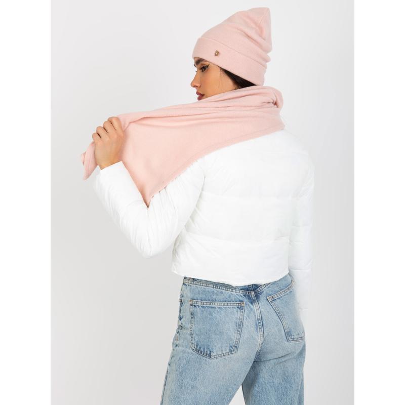 Női szett sállal és sapkával JANIYAH világos rózsaszínű