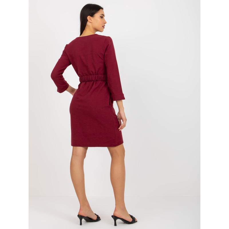 Dámské šaty rovného střihu s páskem OCH BELLA bordó 