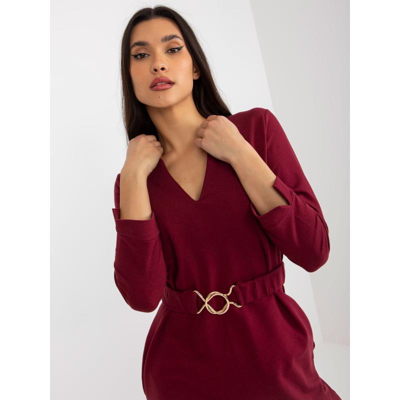Dámské šaty rovného střihu s páskem OCH BELLA bordó 