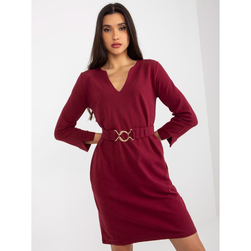 Dámské šaty rovného střihu s páskem OCH BELLA bordó 