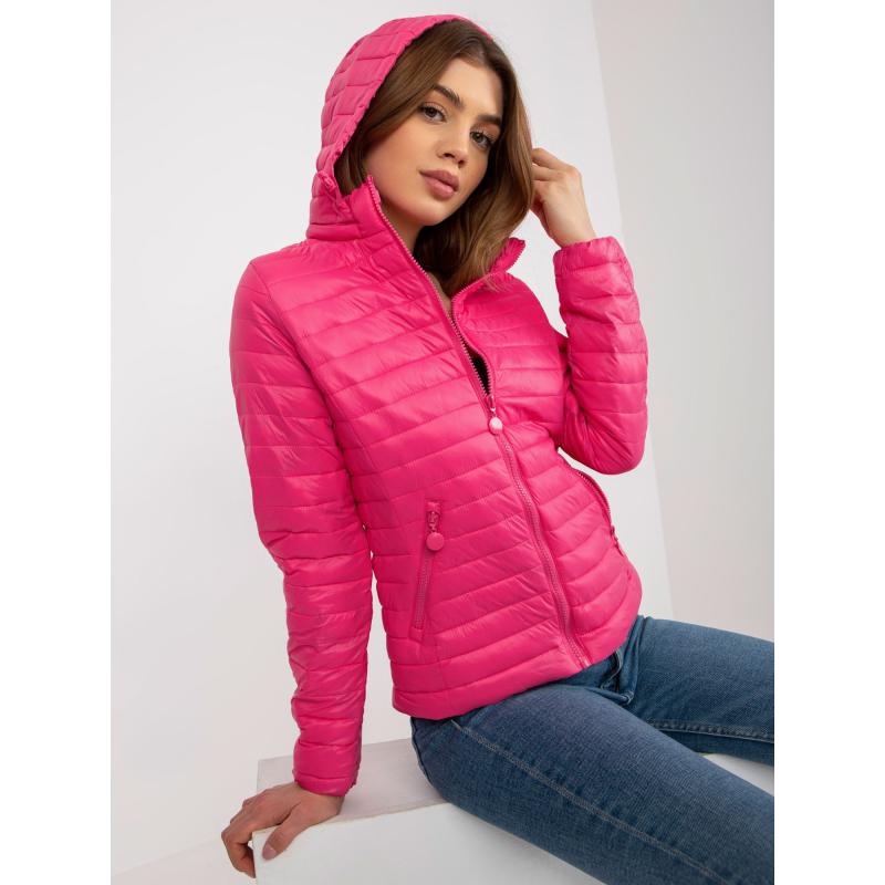 Női kapucnis kabát steppelt AUSTINA sötét rózsaszínű