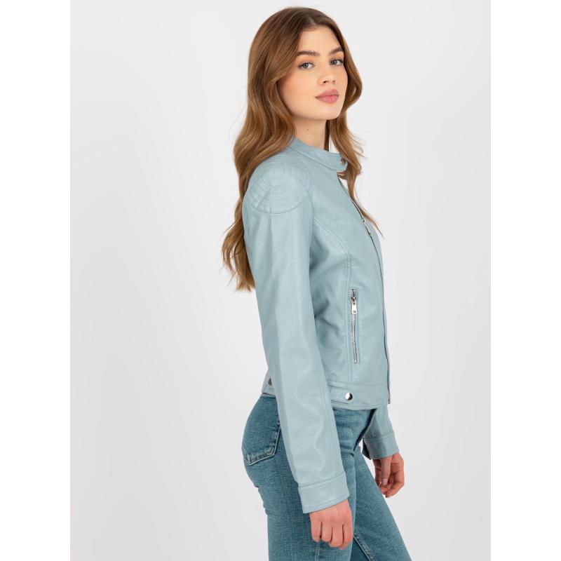 Dámská bunda z ekokůže s kapsami BIKER světle modrá 
