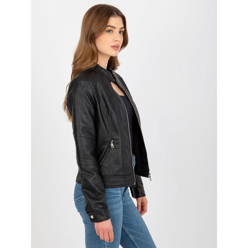 Dámská bunda z ekokůže s prošíváním BIKER černá