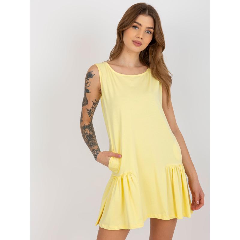 Dámske šaty bez rukávov s volánom FLORETTA svetlo žlté