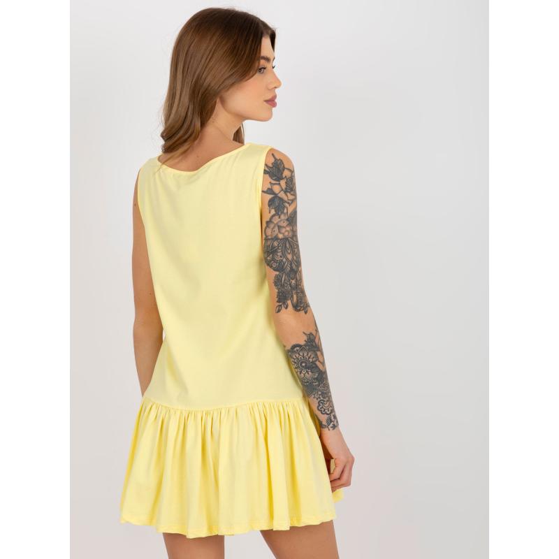 Dámske šaty bez rukávov s volánom FLORETTA svetlo žlté