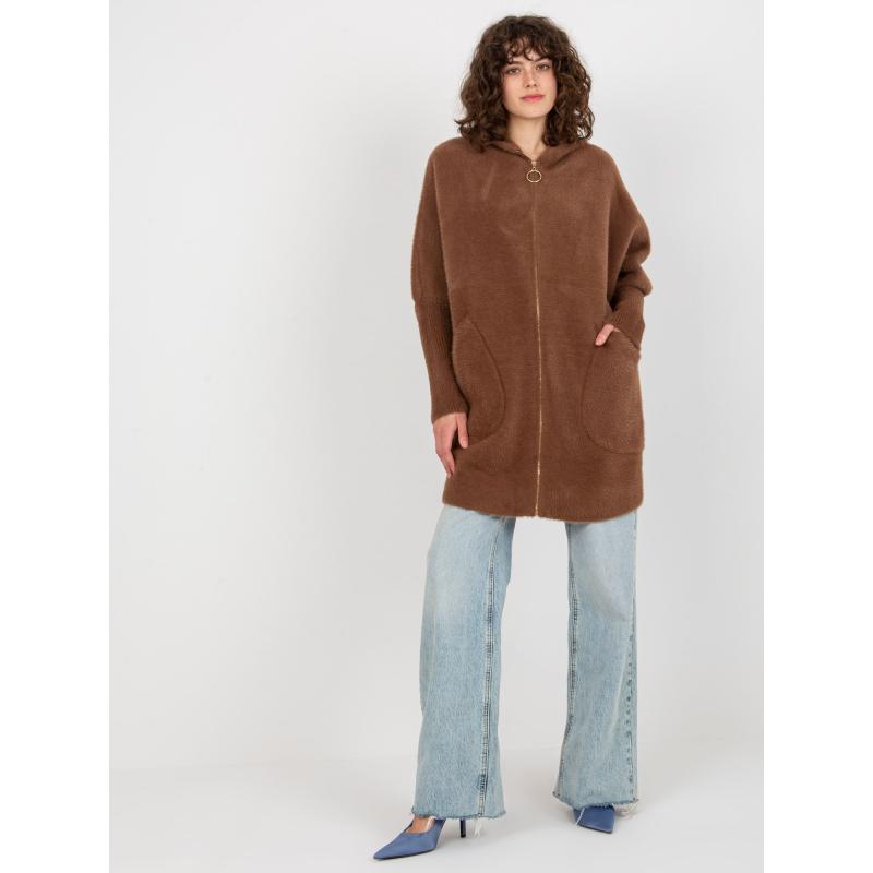 Dámský kabát z alpaky s kapucí DEMI hnědý 