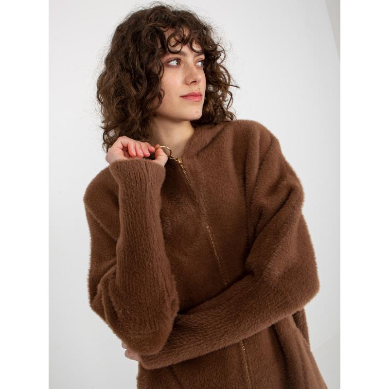 Dámský kabát z alpaky s kapucí DEMI hnědý 