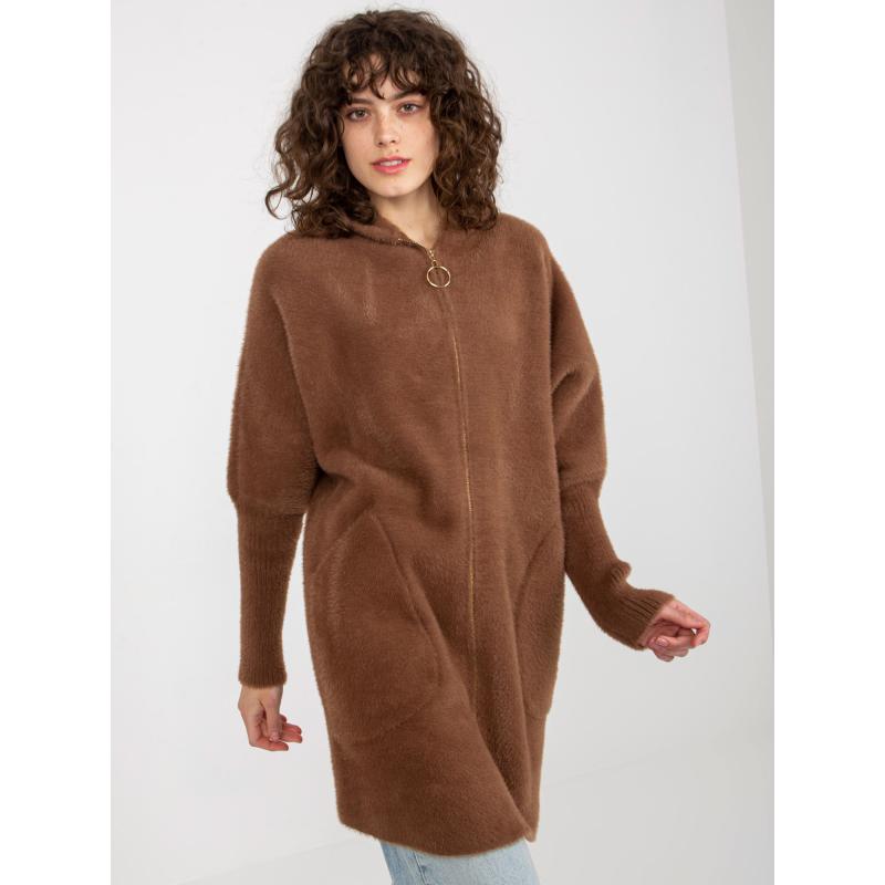 Dámský kabát z alpaky s kapucí DEMI hnědý 