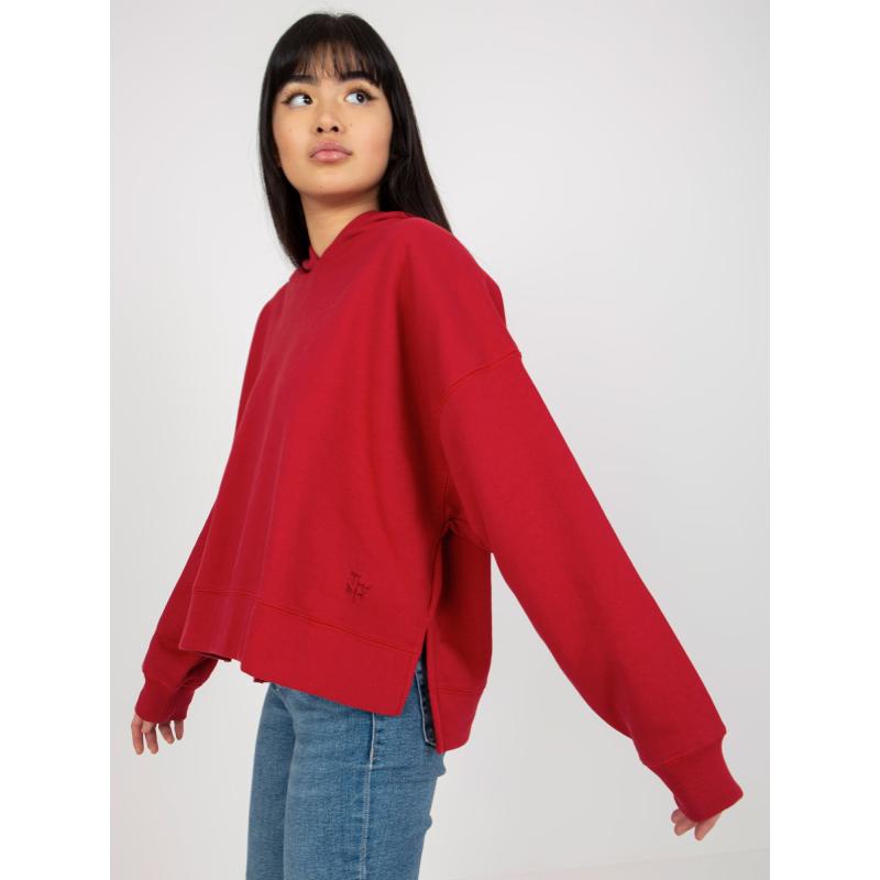 Dámska mikina s kapucňou a nášivkou MAYFLIES tmavo červená