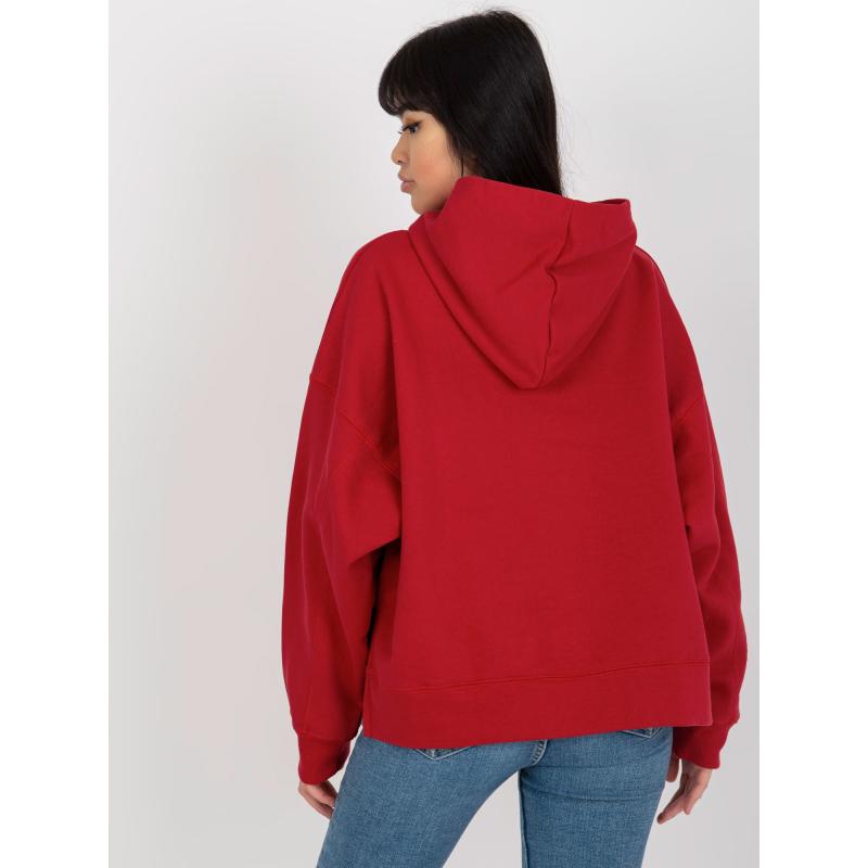 Dámska mikina s kapucňou a nášivkou MAYFLIES tmavo červená